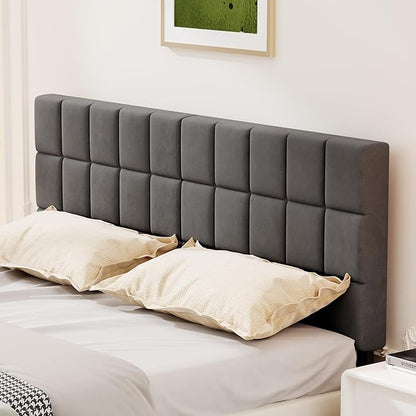 ALISH Velvet Tufted Headboard with Adjustable Height and Width, Foldable Upholstered Headboard with Metal Legs for King Size (Gray Velvet, Queen)