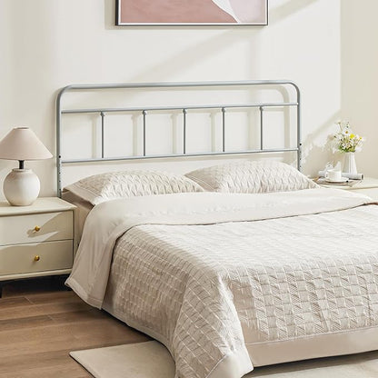 Metal Twin Size Headboard, Sturdy and Durable Iron Headboard Adjustable Height from 34” to 44”, Victorian Vintage Dorm Twin XL Bed Headboards, Farmhouse Head Board, Bed Frame Mount Grey