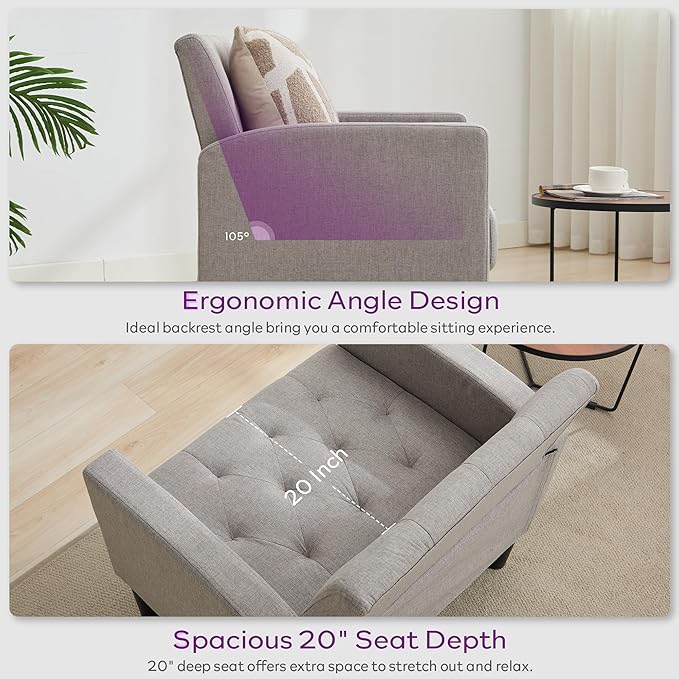TYBOATLE Accent Chair Comfy Living Room Chair Tufted Mid Century Modern Accent Chairs Cozy Upholstered Reading Armchair for Office Bedroom
