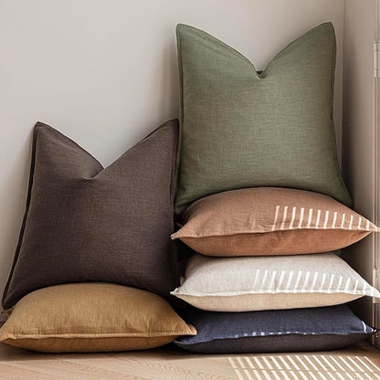 Foindtower Pack of 2, Decorative Linen Soild Throw Pillow Covers Soft Accent Cushion Case Boho Farmhouse Neutral Pillowcase for Couch Sofa Bedroom Living Room Home Decor 18 x 18 Inch Reddish Brown