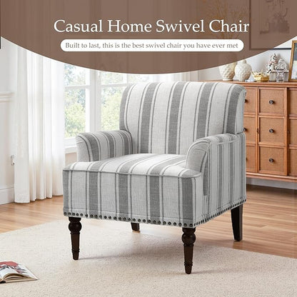Pia Ricco Stripe Accent Chairs 2 Pack - Modern Nailhead Trim Armchairs with Wood Legs, Comfy Living Room Bedroom Home Office Seating-Gray