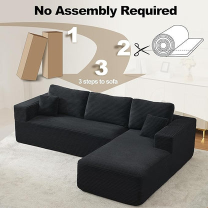 106" Cloud Modular Sectional Sofa Couch with L-Shape Chaise,Modern Boneless Sectional Couch with Deep Seat,Upholstered Couches for Living Room Bedroom,No Assembly Required,Black