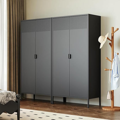 71 Inches Black Metal Wardrobe Cabinet with Hanging Rod, Metal Armoire Wardrobe Closet with Doors for Bedroom, Office, Laundry Room and Changing Room, Metal Locker Cabinet