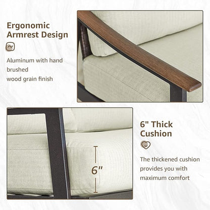 NATURAL EXPRESSIONS Patio Sofa Outdoor Furniture Metal Chair with Wicker Backrest & 6 Inches Cushion for Front, Porch, Deck, Balcony, Backyard, Sunroom, 51.5"(L) x 29.75"(W) x 33.86"(H).