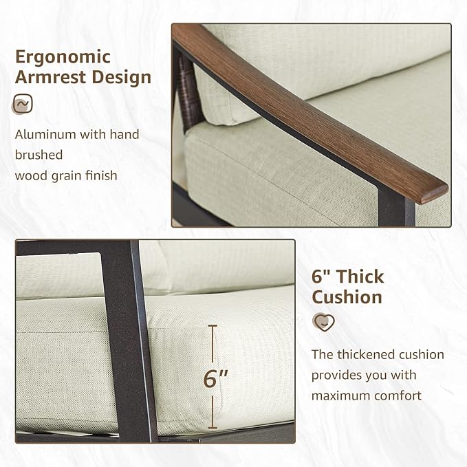 NATURAL EXPRESSIONS Patio Loveseat Sofa Outdoor Furniture Metal Chair with Wicker Backrest & 6 Inches Cushion for Indoor, Front Porch, Deck, Balcony, Backyard, 51.77"(L) x 29.75"(W) x 33.86"(H).
