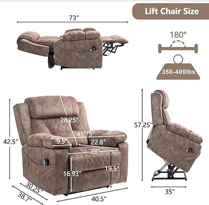 Big Man Power Lay Flat Lift Chair Oversized Recliner Dual Motor Heat Vibration for Elderly, Overstuffed Electric Extra Wide Recliners with Flip Arm Storage Cup Holders,USB Type C Charging