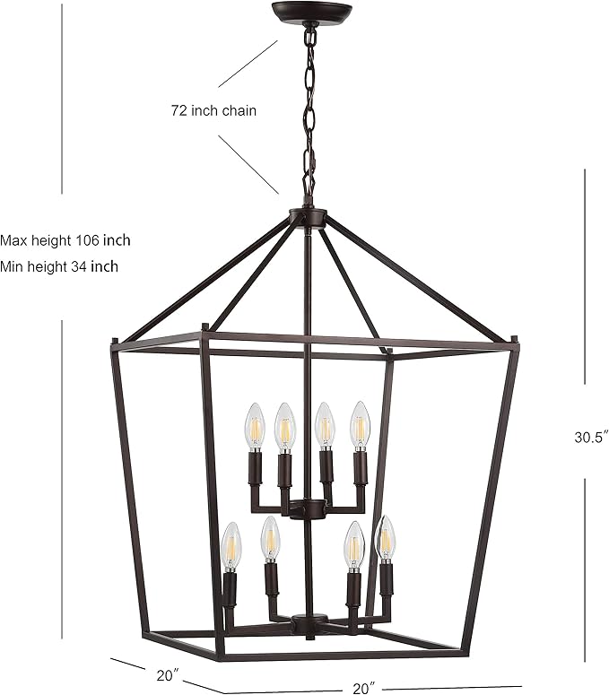 JONATHAN Y JYL7438A Pagoda Lantern Dimmable Adjustable Metal LED Pendant Classic Traditional Farmhouse Dining Room Living Room Kitchen Foyer Bedroom Hallway, 20 in, Oil Rubbed Bronze