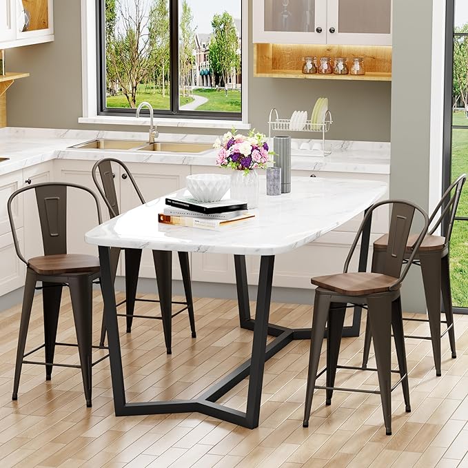 Aklaus Swivel Metal Bar Stools with Backs Counter Stools Set of 4 Counter Height Stools High Back Bar Chairs 30 Inch Barstools Farmhouse Rusty
