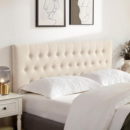 Tufted Upholstered Headboard King Size, Solid Wood Head Board with Durable Metal Legs, Adjustable Height Bed headboard from 37” to 51” Fabric Headboard in Modern Button Design, Beige