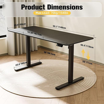 ERGOMAKER Electric Standing Desk, 55" x 23.6" Height Adjustable Sit Stand Desk with Splice Board for Home Office, Computer Table Memory Preset (Black Frame, Black Desktop)