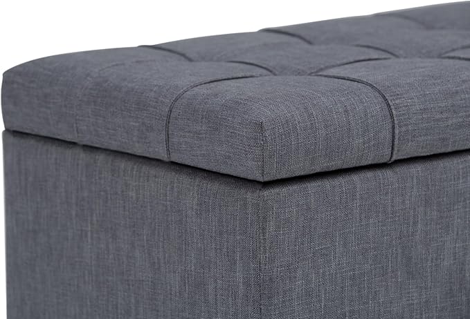 SIMPLIHOME Sienna Storage Ottoman Bench - 33 inch Wide Upholstered Linen Look Fabric Rectangle Storage Ottoman Bench in Dove Grey, Transitional Tufted Ottoman for Living Room or Entryway with Lift Top