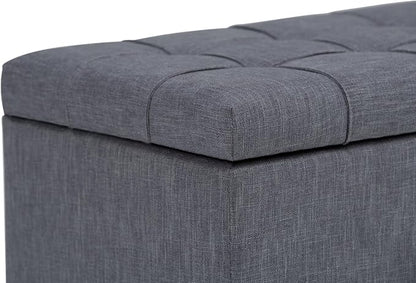 SIMPLIHOME Sienna Storage Ottoman Bench - 33 inch Wide Upholstered Linen Look Fabric Rectangle Storage Ottoman Bench in Dove Grey, Transitional Tufted Ottoman for Living Room or Entryway with Lift Top