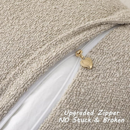 FUTEI Pack of 2 Beige Decorative Throw Pillow Covers 18x18 Inch Soft Cozy Solid Boucle Textured Cushion Case,Modern Home Decor for Couch Bed Living Room