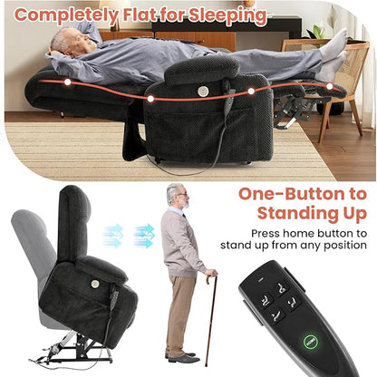 Power Lift Recliner Chair for Adults Oversized Infinite Position Lift Chair for Elderly W/Massage & Heat, Lay Flat Recliner Chair, One-Touch Reset, Cup Holders, Lumbar Pillow, Fabric (Premium, Grey)