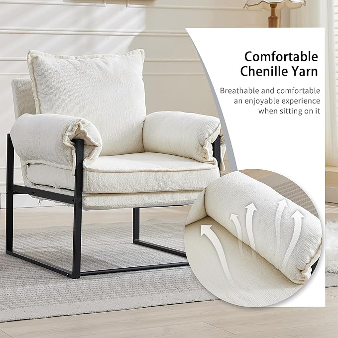 Modern Comfy Reclining Chair with 6 Angle Adjustable Backrest, Upholstered Accent Chair Fabric Living Room Lounge Chair for Reading Room - Cream, 1PC