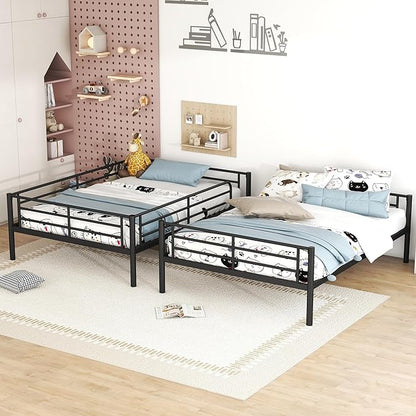 Merax Full Over Full Metal Bunk Bed with Ladder and high Guardrail, Able to Split, Storage Space, No Box Spring Needed, Noise Free, Black