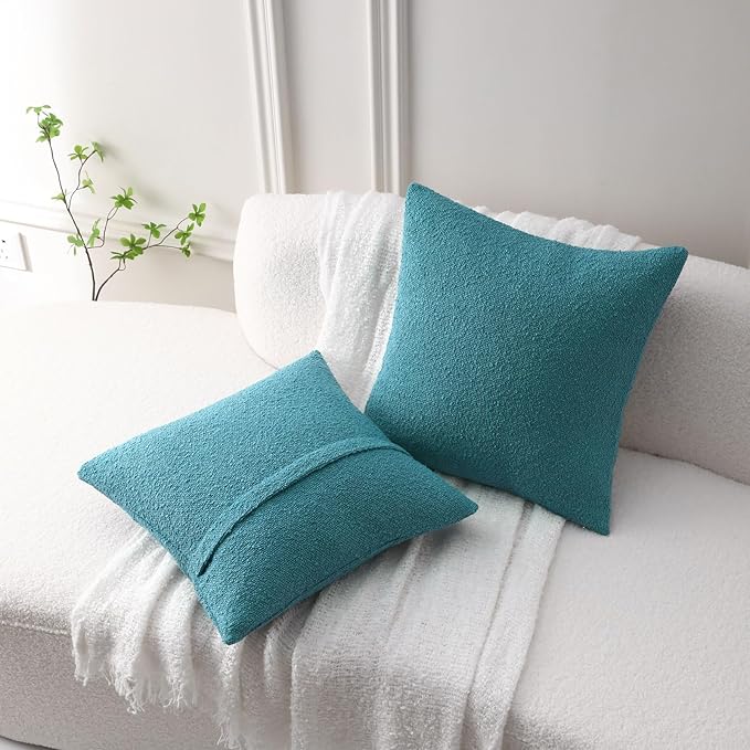 FUTEI Pack of 2 Teal Blue Decorative Throw Pillow Covers 26x26 Inch Soft Cozy Solid Boucle Textured Euro Pillow Shams,Modern Home Decor for Couch Bed Living Room