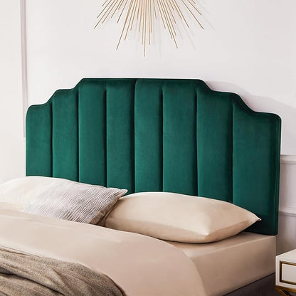 Velvet Upholstered Headboard Queen, Tufted Headboard, Elegantly Curved Queen headboard only,Soft Padded headboards, Modern Vertical Channel Design Head Board, Dark Green