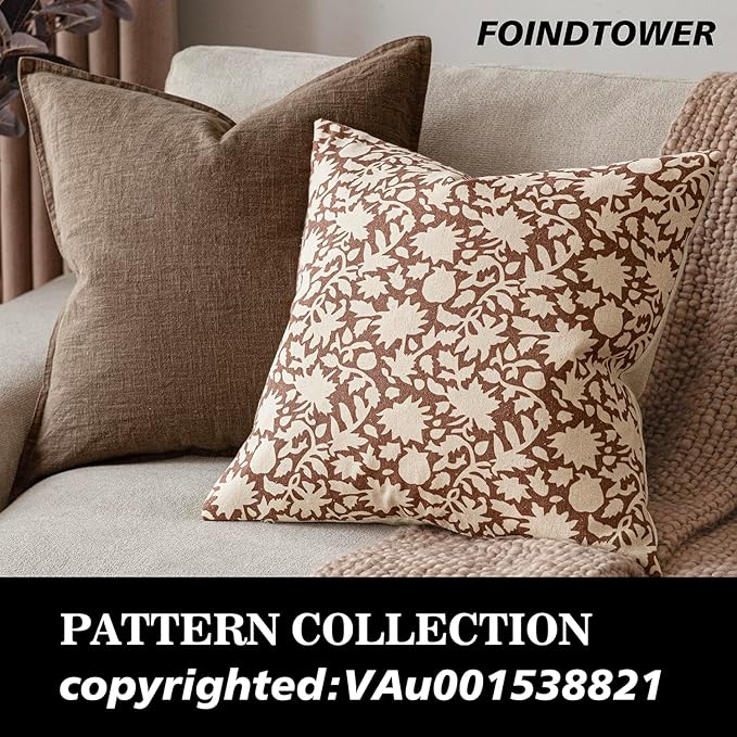Foindtower Set of 2 Decorative Neutral Floral Throw Pillow Covers Accent Farmhouse Cushion Covers Boho Pillowcase for Couch Sofa Bedroom Living Room Home Decor,22×22 Inch,Light Orange Brown