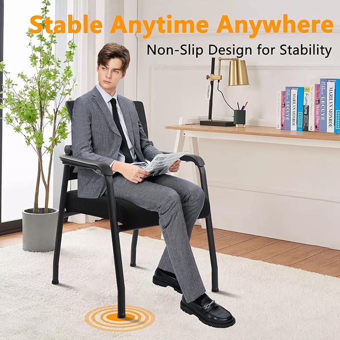 8PK Office Guest Chairs No Wheels | Ergonomic Lumbar Support and Thicked Seats Cushion, Desk Chair with Adjustable Mesh Back for Waiting Room School Church Reception，Black