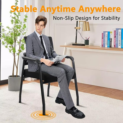 Office Guest Chairs No Wheels | Ergonomic Lumbar Support and Thicked Seats Cushion, Desk Chair with Adjustable Mesh Back for Waiting Room School Church Reception，Black 2PK