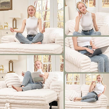 Belffin Upholstered Chaise Lounge Pull Out Sofa Bed with Pillows Couch Bed Sofa Pull Out Couch Sleeper Chair with Rolled Armrests for Living Room Plush Corduroy (White)