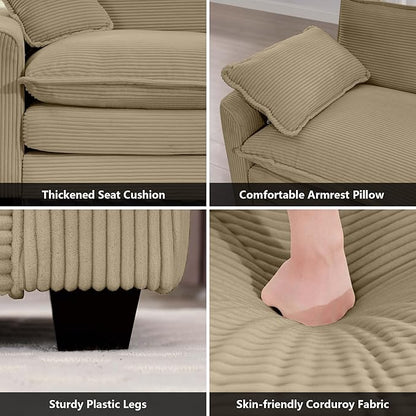 mikibama Luxury 2 Piece Sofa Set, 2 Pieces of Loveseat Couch, Modern Corduroy Comfy Cloud Couches Set for Living Room Office with 4 Armrest Pillows and 4 Toss Pillows, Camel
