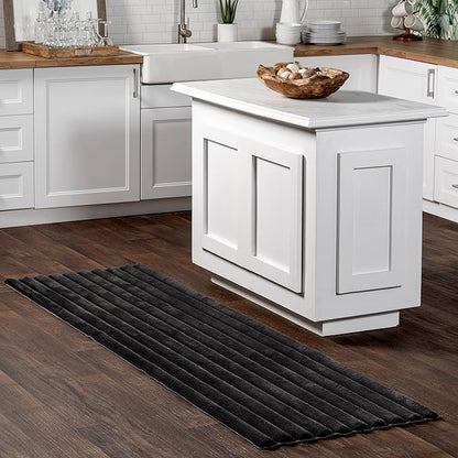 nuLOOM 2'6" x 8' Cozy Plush Area Rug, Machine Washable, Non-Slip, Soft Fluffy Shag Carpet for Living Room Bedroom Kids Room Nursery Home Decor, Kai Grey