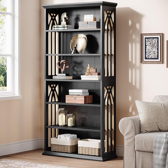 Tribesigns 6-Tier Bookshelf, 75-Inch Tall Bookcase, Large Bookshelves and Bookcases Freestanding Display Shelves, Wood Book Shelf for Living Room, Home Office, Bedroom, Black
