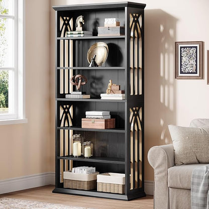 Tribesigns 6-Tier Bookshelf, 75-Inch Tall Bookcase, Large Bookshelves and Bookcases Freestanding Display Shelves, Wood Book Shelf for Living Room, Home Office, Bedroom, Black