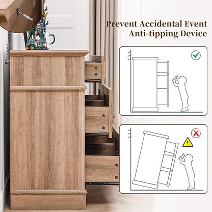 Dresser for Bedroom with 7 Drawers, 55" Wide Dresser for Storage and Organization, Farmhouse Chest of Drawers for Living Room, Closet, Hallway, Natural