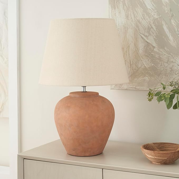 Nourison Home 20" Rustic Terracotta Ceramic Pot Table Lamp for Bedroom, Living Room, Console, Entryway