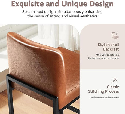 ALPHA HOME 24 Inch Bar Stools Set of 6, Kitchen Counter Stools with Backs, PU Leather Barstools, Kitchen Stools with Back&Upholstered Footrest, Sturdy Chromed Metal Steel Frame, Brown