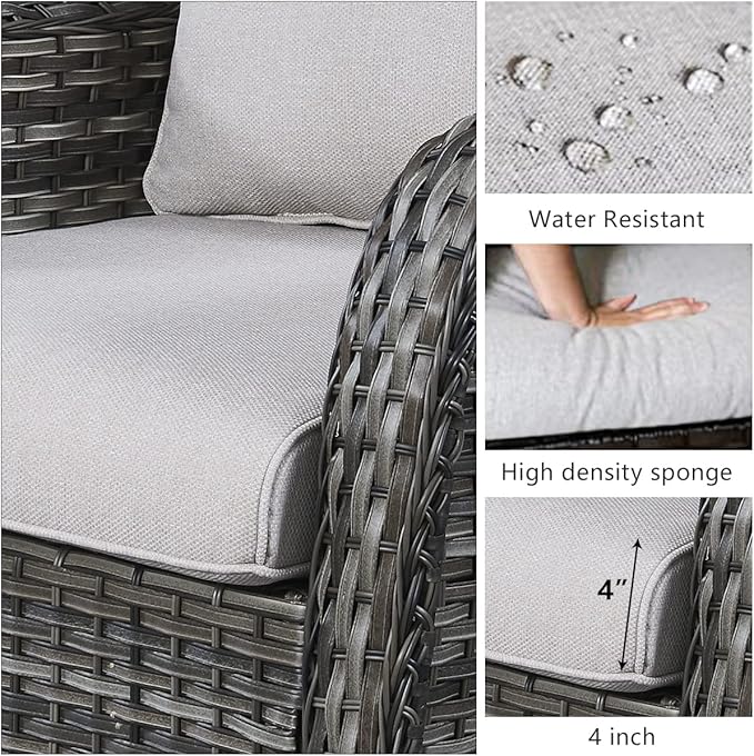 HUMMUH Outdoor Furniture Patio Furniture Set 7 Pieces Wicker Outdoor Sectional Sofa with Swivel Rocking Chairs,Patio Ottomans,Coffee Table,Side Table