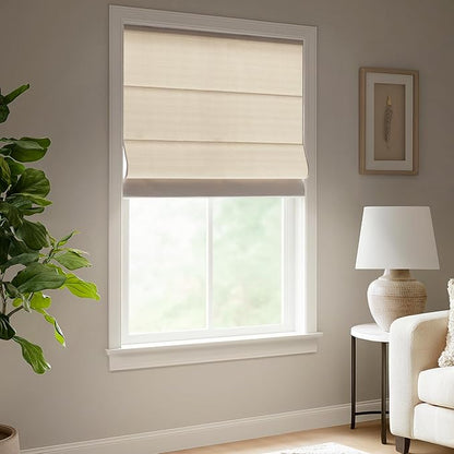 Madison Park Galen Matte Linen Cordless Roman Shades - Fabric Privacy Single Panel Darkening, Energy Efficient, Thermal Insulated Window Blind Treatment, for Home, Living Room Decor, 23" W x 64" H