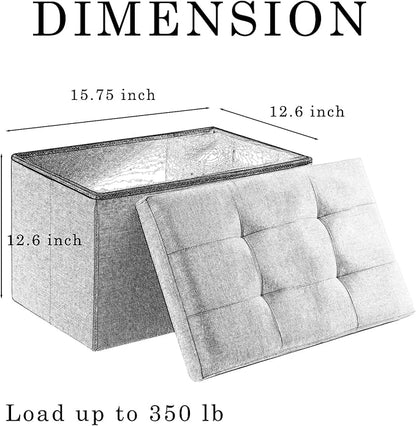 CUYOCA Storage Ottoman Cube Small Footrest Foldable Seat Foot Stools Square Tufted Ottoman Linen Dark Grey