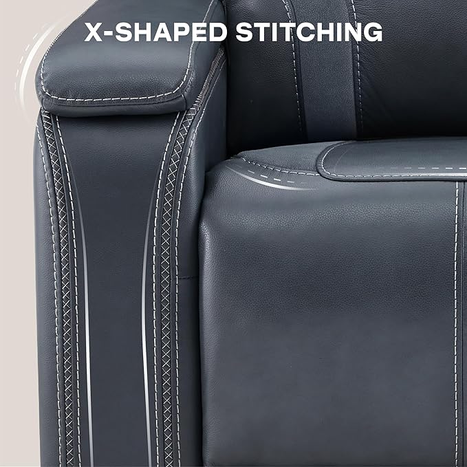 Watson & Whitely Genuine Leather Electric Recliner Chairs for Adults, Lay Flat Recliner with Power Headrest & Chargers for Living Room, Blue