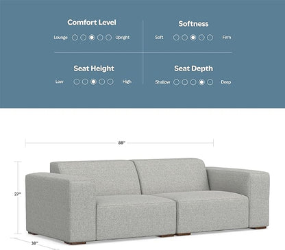 SIMPLIHOME Rex 2-Seater Modular Sofa in 100% Recycled Polyester Tightly Woven Performance Fabric, Pale Grey, 88-inches Wide, Handcrafted Modern-Style Loveseat Sofa for Living Room