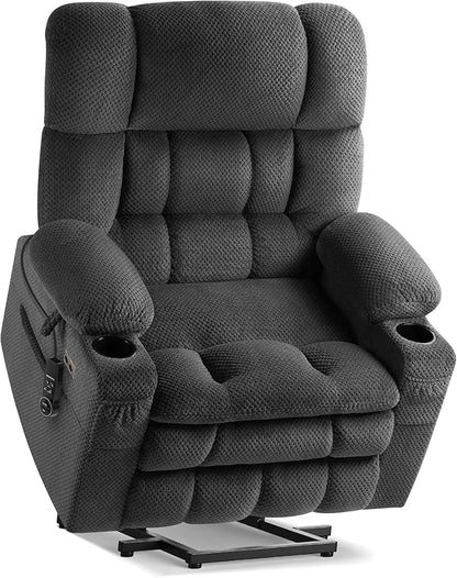 Tami Tami Dual Motor Power Lift Chair Recliner for Elderly with Massage and Heat, Infinite Position Electric Lift Recliner with Adjustable Headrest, USB (T6015 - Plush Fabric, Dark Gray, Oversized)
