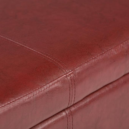 SIMPLIHOME Avalon 48 inch Wide Contemporary Rectangle Storage Ottoman Bench in Red Vegan Faux Leather, Assembled, for the Living Room, Entryway and Family Room
