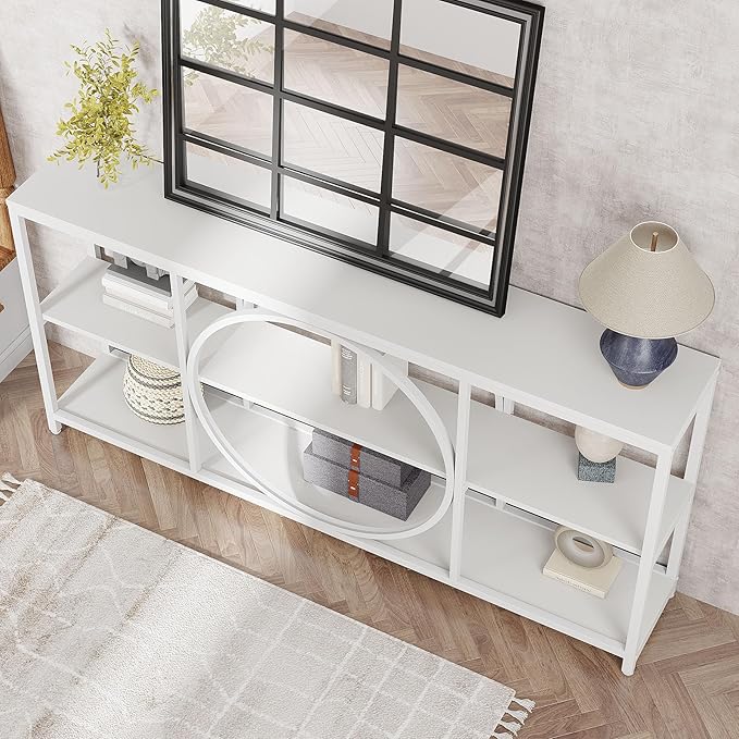 Tribesigns 70.9 inch Sofa Console Table, Modern Extra Long Entryway Tables with 3 Tier Storage Shelves Metal Frame for Foyer Hallway Living Room Behind Couch, Pure White