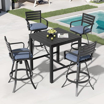 Pellebant 29.5" Outdoor Bar Stools Set of 2, Rust-Proof Aluminum Swivel Patio Chairs Bar Height with Back & Footrest, Tall Metal Barstools for Outside Deck Lawn Garden, Spectrum Denim