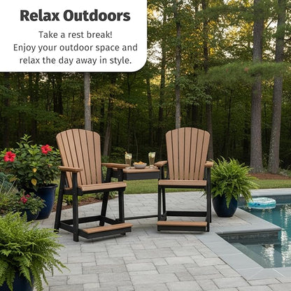 DutchCrafters Plastic Poly Outdoor Bistro Set with 2 Chairs and Attached Center Table, 3 Piece Patio Furniture Set - Amish Made in USA (Black & Blue)