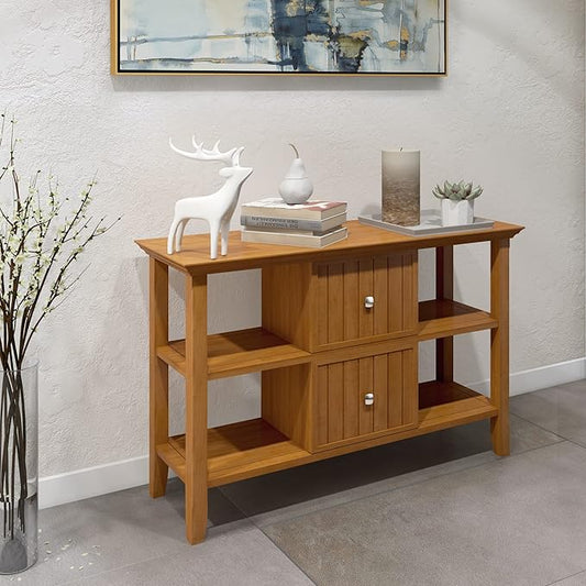 SIMPLIHOME Acadian SOLID WOOD 48 inch Wide Transitional Console Sofa Table in Light Golden Brown for the Living room Entryway and Bedroom
