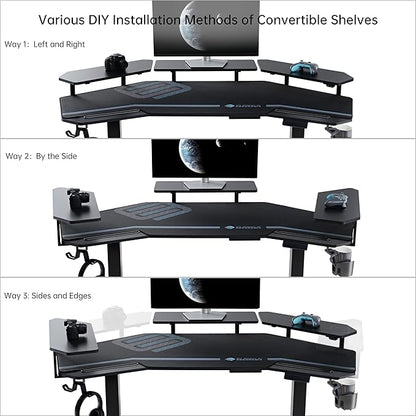EUREKA ERGONOMIC Gaming Desk Adjustable Height Standing Desk 63" Wing Shaped Music Studio Table Workstation w Full Coverage Mousepad, 3 Stands, Dual Headphone/Cup Holder, Ipad-Slot