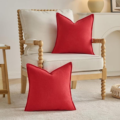 FUTEI Christmas Red Chenille Throw Pillow Covers 16x16 Inch Set of 2,Edges Double-Stitched Cushion Cases,Modern Home Decor for Couch Living Room