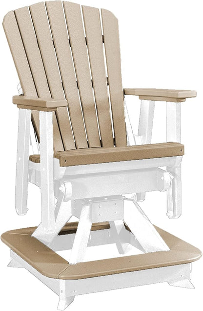 DutchCrafters Slat Fan Back Poly Balcony Adirondack Swivel Glider with Footrest Outdoor Patio Chair (White & Weatherwood)