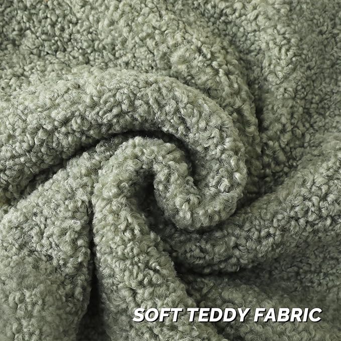 FUTEI Sage Green Throw Pillow Covers 26x26 Inch Set of 2,Furry Faux Fur Teddy Boucle Textured Cushion Covers,Soft Fluffy Decorative Euro Pillow Shams,Home Decor for Couch Bed Living Room Office Car