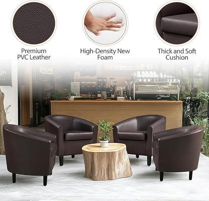 Yaheetech Leather Club Chair, Faux Leather Accent Chair, Modern Living Room Armchair with Wood Legs and Padded Seat for Bedroom Reception Room, Espresso