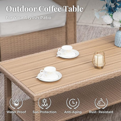 Patio Furniture Set 4 pcs, Wicker Outdoor Patio Furniture, 3-Seat Sofa, 2 Single Chairs and Coffee Table, Rattan Patio Conversation Set for Backyard Deck, Beige